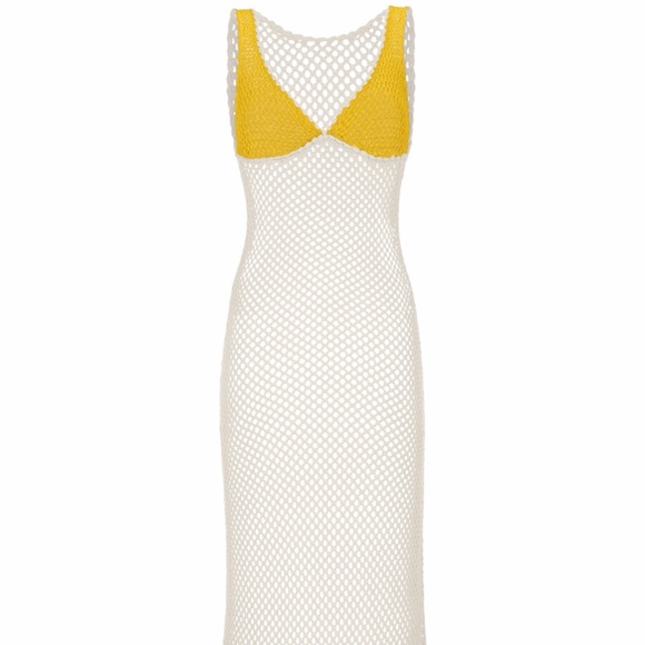 Pitusa CROCHET COLORBLOCK SIREN DRESS Yellow Resort Beach Vacation - Picture 3 of 7